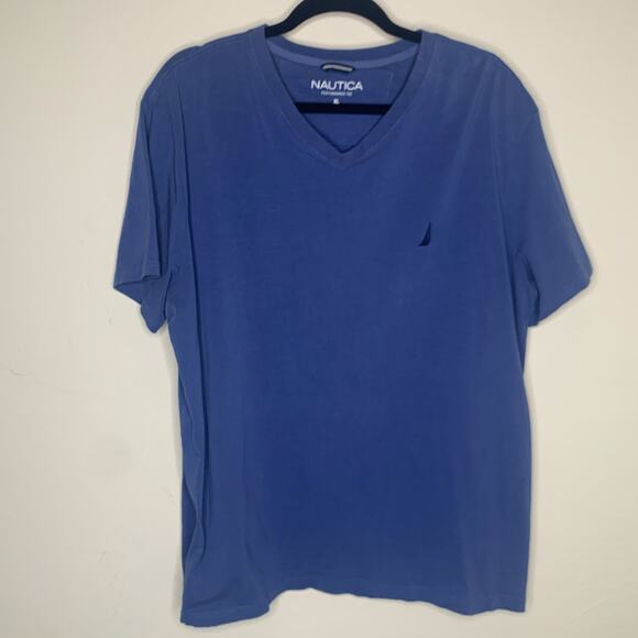 Nautica Blue V Neck T shirt Sz XL Stretch Cotton - Picture 1 of 4